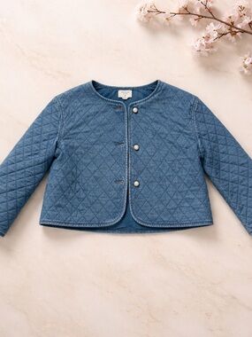 Target x Kate Spade Quilted Blue DenimJacket With Pearl Buttons Sz L